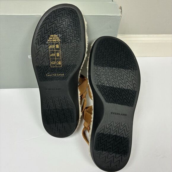 Everlane Woman Sandals Sz 8 Renew Teddy Sporty‎ Lounge Sandal Tan Sherpa NEW - Picture 8 of 9
